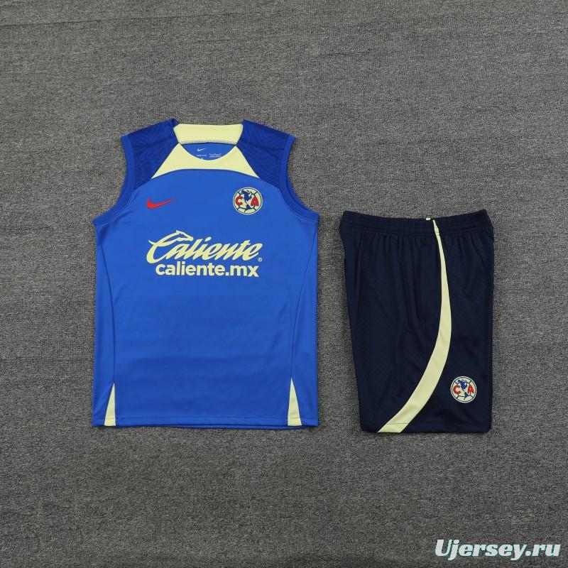 24/25 Club America Blue/Yellow Vest Jeresy+Shorts