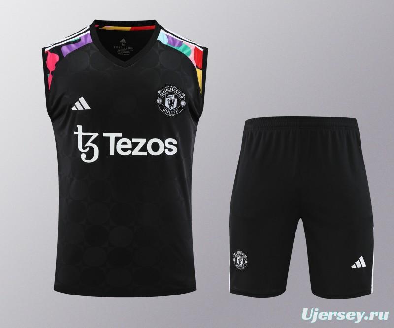 24/25 Manchester United Black Vest Jeresy+Shorts