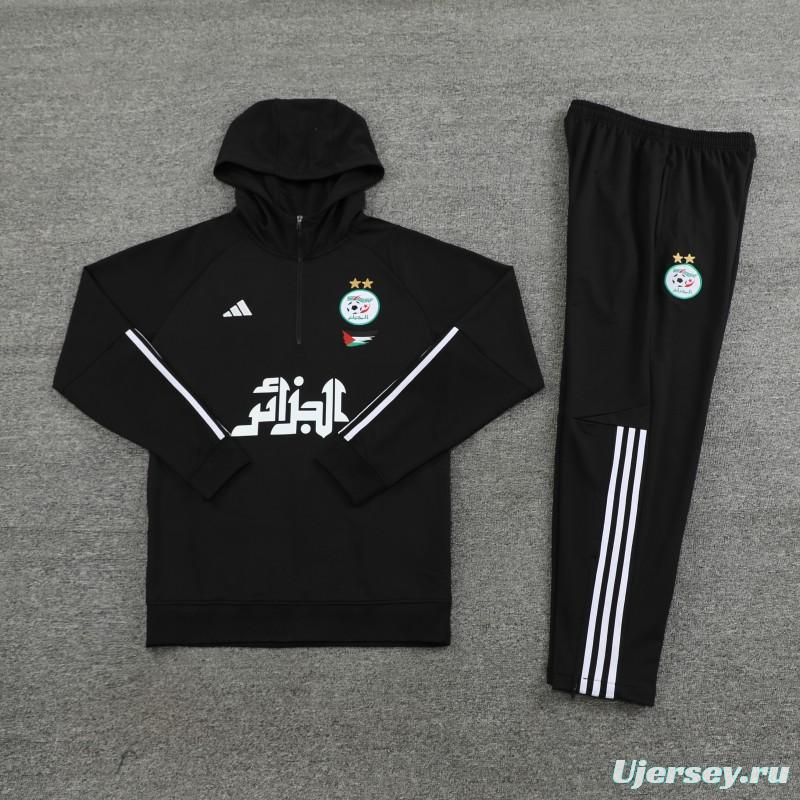 2024 Algeria Black Hoodie  Full Zipper Hoodie Jacket+Pants