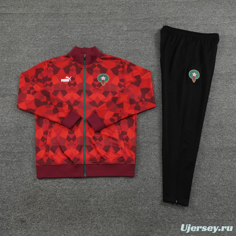 2024 Morocco Red  Full Zipper Hoodie Jacket+Pants