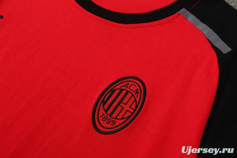 23/24 AC Milan Red/Black Cotton Short Sleeve Jersey+Shorts