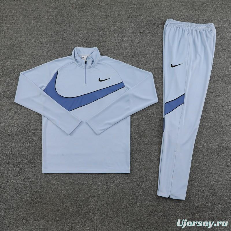 2024 Nike Light Blue Half Zipper Jacket+Pants