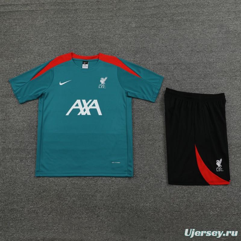 23/24 Liverpool Green Cotton Short Sleeve Jersey+Shorts