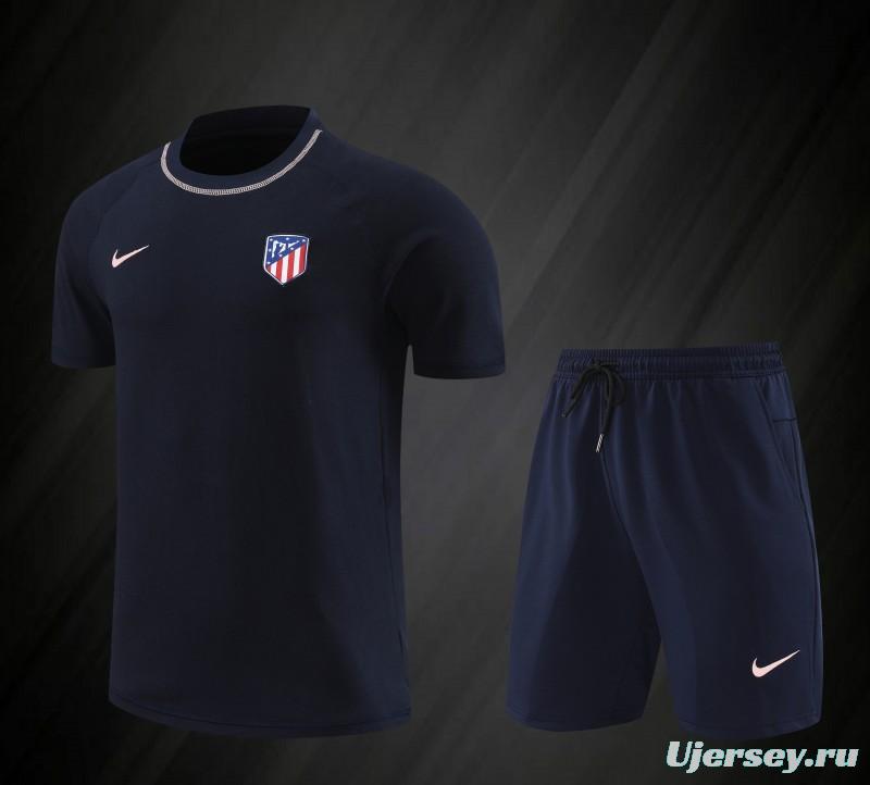 23/24 Atletico Madrid Navy Cotton Short Sleeve Jersey+Shorts