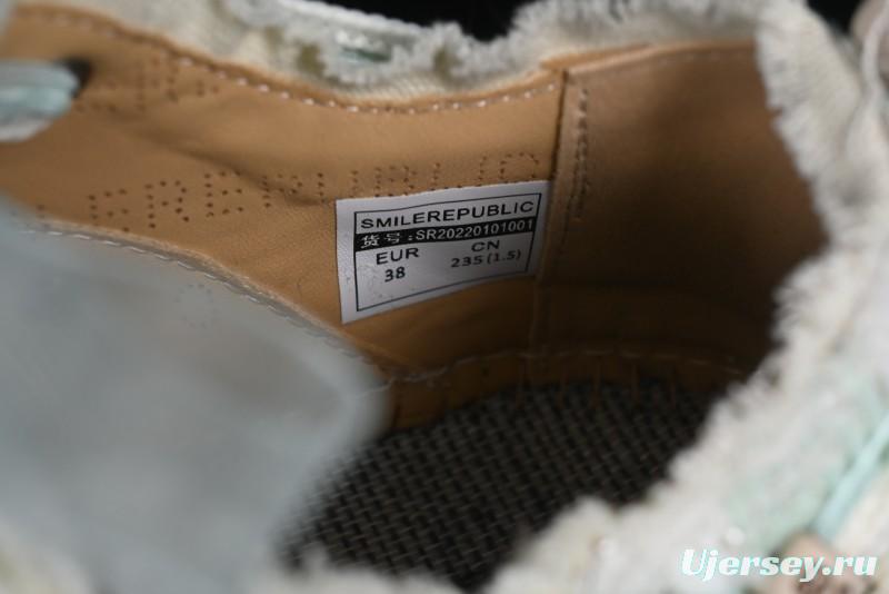 SMILEREPUBLIC Mint Manbo Light Blue Checkered Open Smile Platform Canvas Shoes - G.D4