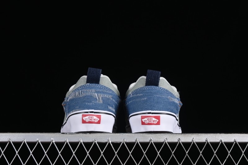 Vans Classics Knu Skool Washed Denim Distressed Vintage Chunky Tongue Skate Shoes - VN0009QCBLK