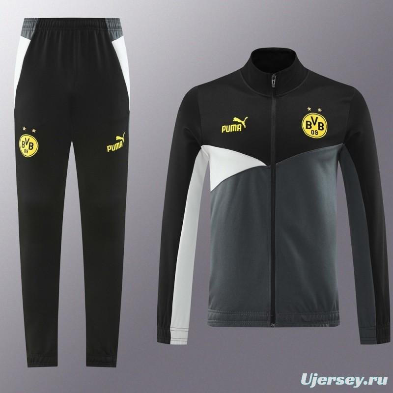 24/25 Borussia Dortmund Grey/Black Full Zipper Jacket +Long Pants