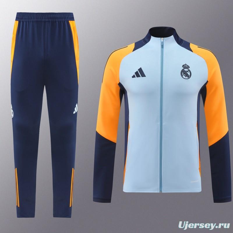 24/25 Real Madrid Light Blue/Yellow Full Zipper Jacket +Long Pants