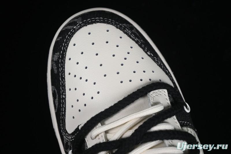Nike SB Dunk Low LV Collaboration - Black Denim Print Anniversary High-End Custom Low-Top Casual Skate Shoes - SJ2068-238
