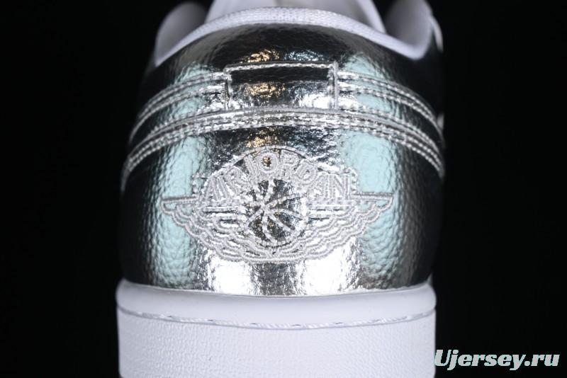 Nike Air Jordan 1 Low "Metallic Silver" Casual Sneakers with Metallic Accents - FN5030-001