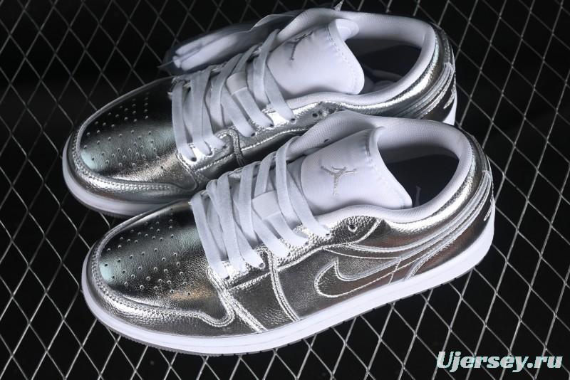 Nike Air Jordan 1 Low "Metallic Silver" Casual Sneakers with Metallic Accents - FN5030-001