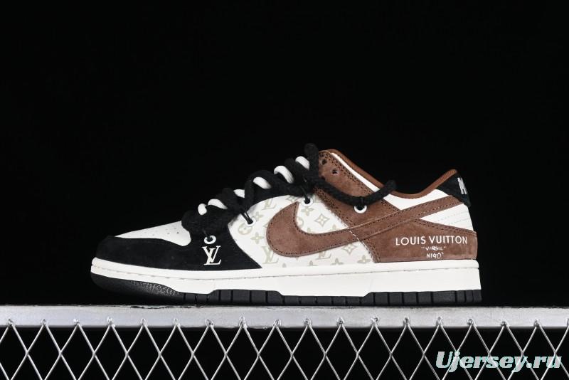 Nike SB Dunk Low LV Collaboration - Black Brown Fade Anniversary Custom Low-Top Casual Sneakers - SJ2068-233