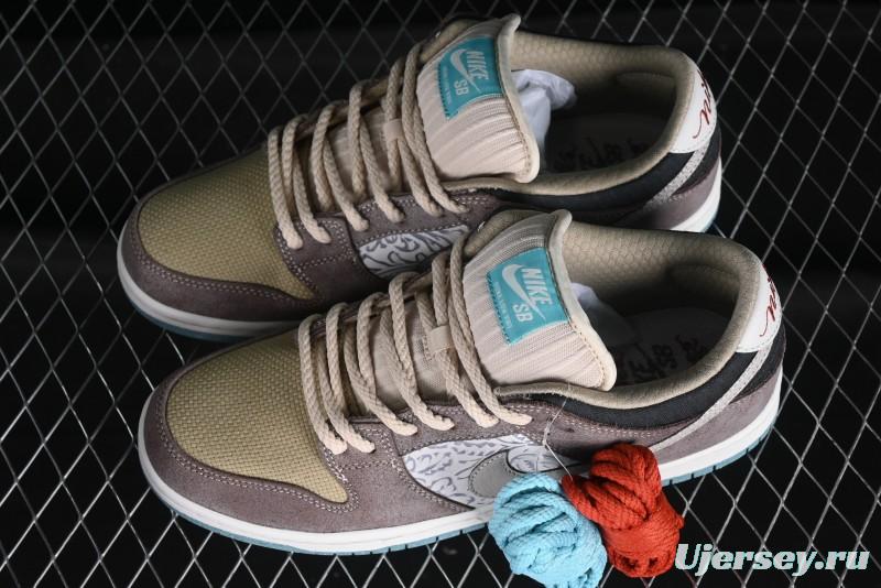 Nike SB Dunk Low Retro Sneakers with Floral Embossed Design and Tiffany Blue Accents - FZ3129-200