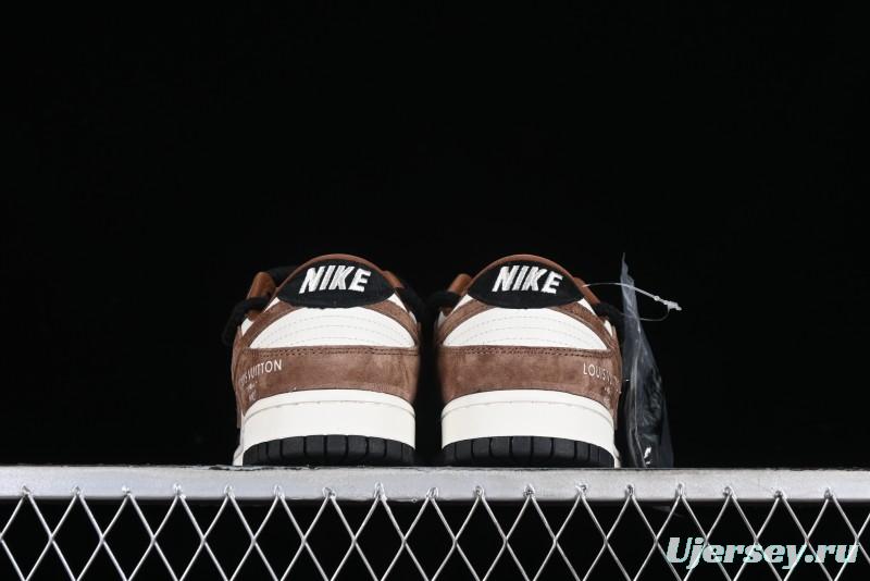 Nike SB Dunk Low LV Collaboration - Black Brown Fade Anniversary Custom Low-Top Casual Sneakers - SJ2068-233