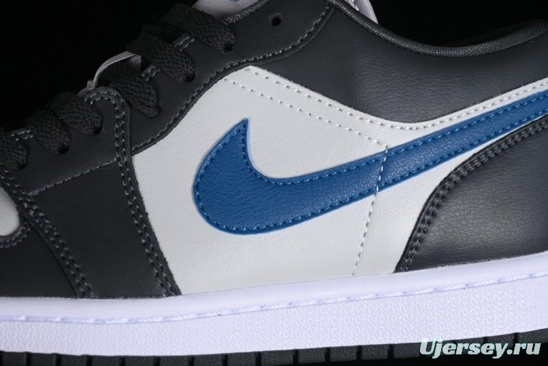 Nike Air Jordan 1 Low AJ1 Black Grey Blue Swoosh Low-Top Lifestyle Basketball Shoes - DC0774-040