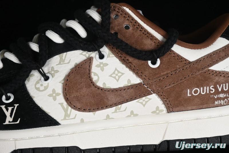 Nike SB Dunk Low LV Collaboration - Black Brown Fade Anniversary Custom Low-Top Casual Sneakers - SJ2068-233