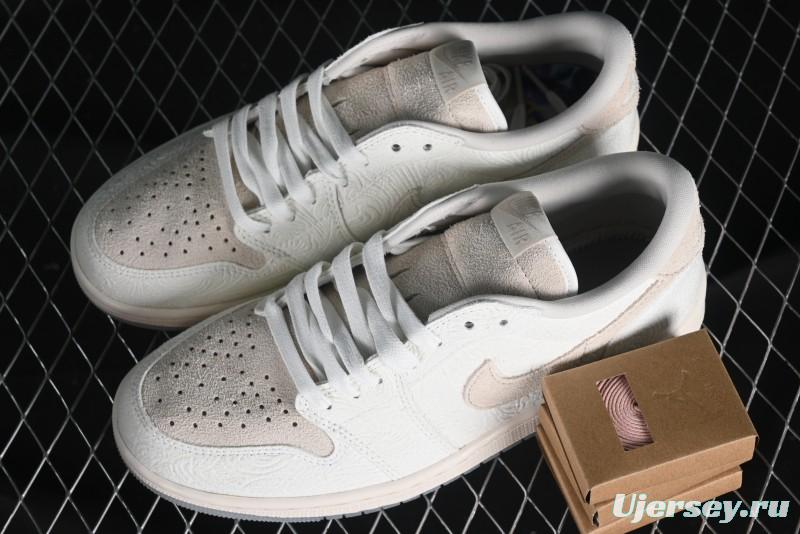 Nike CP3 x Air Jordan 1 Low AJ1 Floral Embossed White Casual Sneakers - FZ0455-200