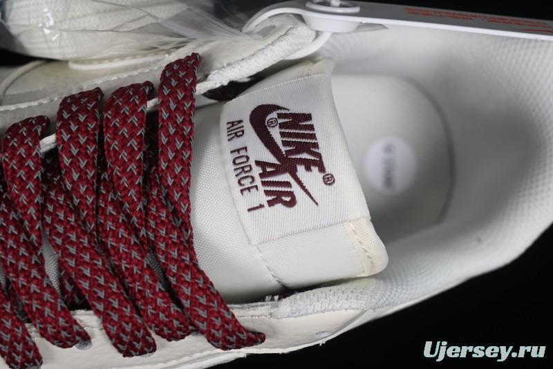 Nike Air Force 1 '07 Low "NIKE" Triple Swoosh Series White Wine Red Classic Casual Sneakers - TV2306-258