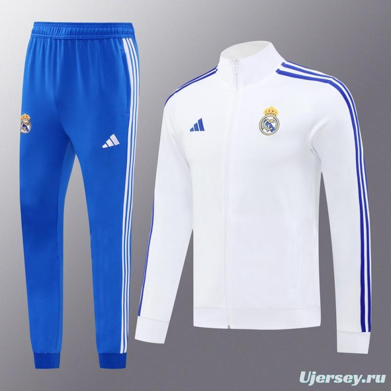 24/25 Real Madrid White Full Zipper Jacket +Long Pants