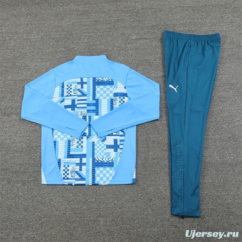 24/25 Olympique Marseille Blue Camouflage Half Zipper Jacket+Long Pants