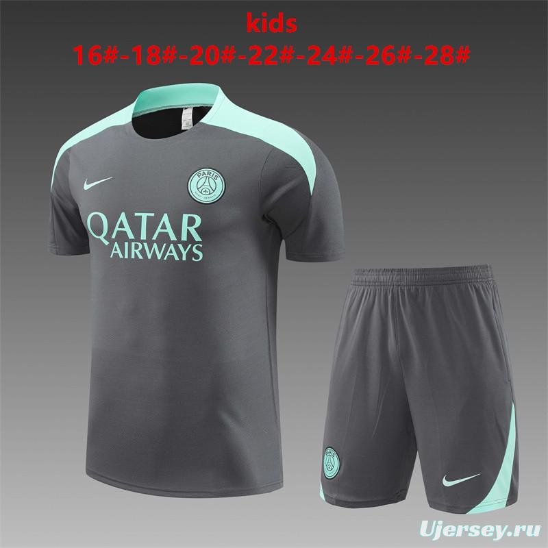 24/25 Kids PSG Grey Short Sleeve Jersey+Shorts