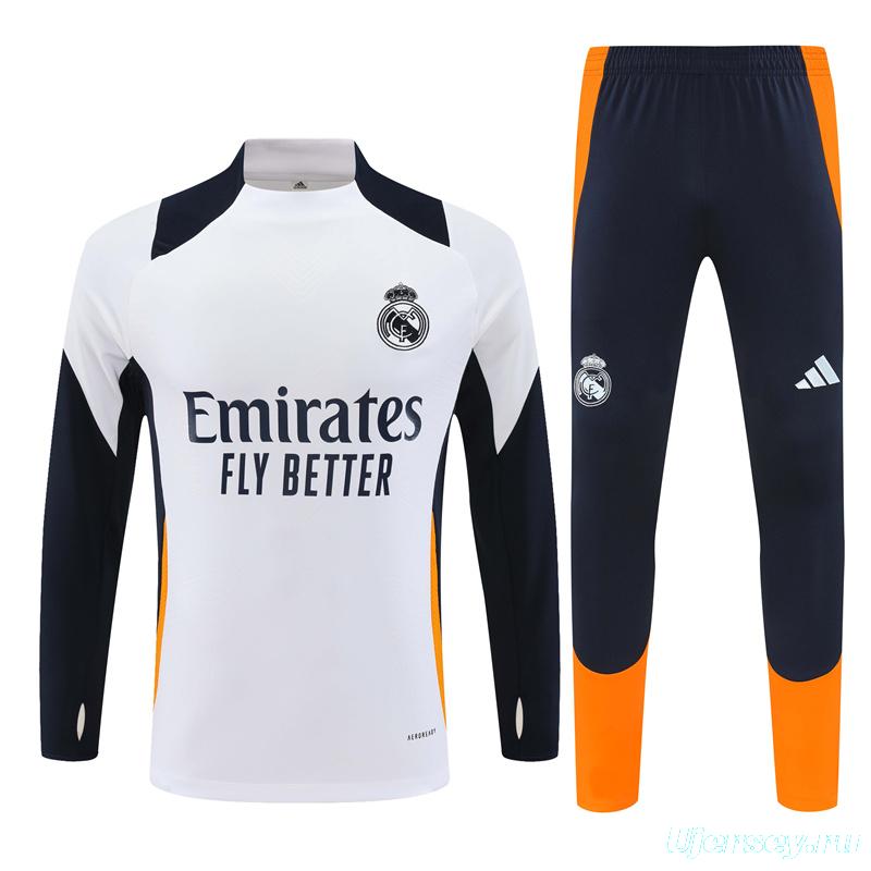 24/25 Real Madrid White/Navy/Orange Half Zipper Jacket+Long Pants