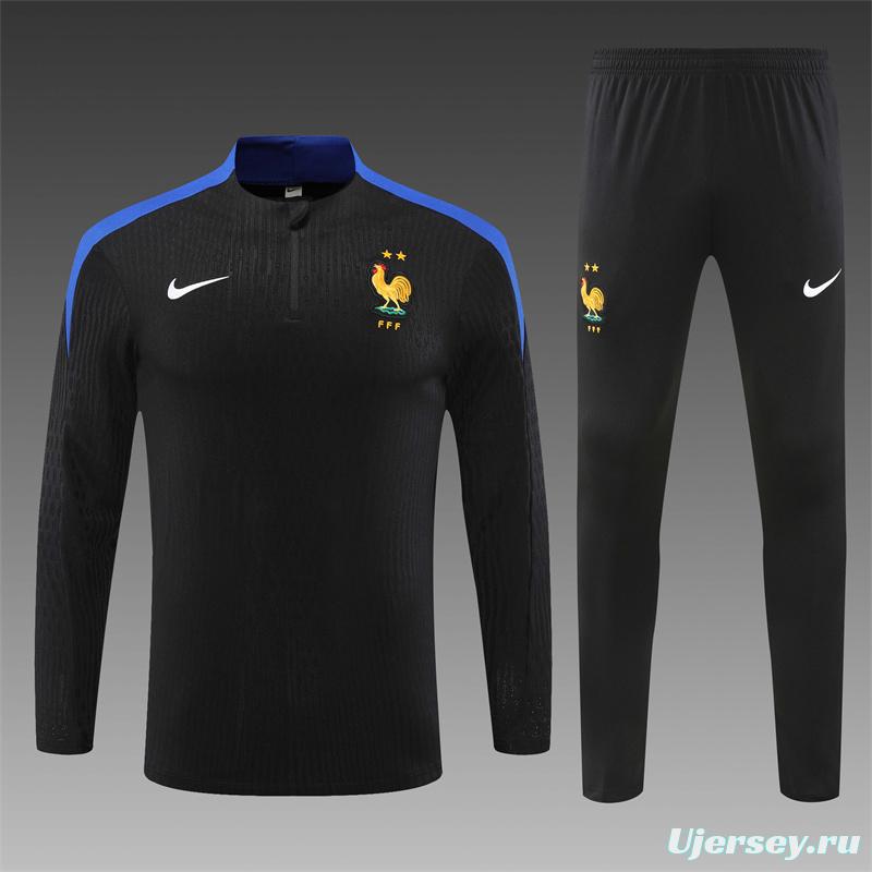 Player Version 2024 France Black Half Zipper Jacket+Long Pants
