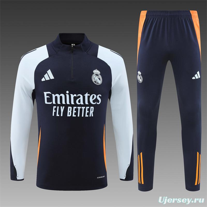 24/25 Real Madrid White/Navy Half Zipper Jacket+Long Pants