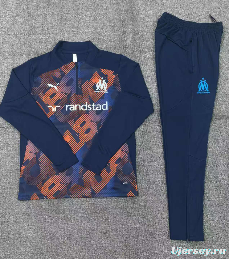 24/25 Kids Olympique Marseille Navy Mixed Color Half Zipper Jacket+Long Pants