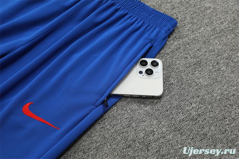 2024 South Korea Blue Half Zipper Jacket+Long Pants