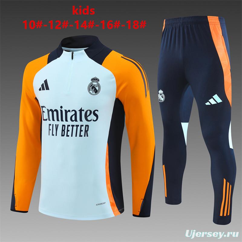 24/25 Kids Real Madrid Light Blue/Orange Half Zipper Jacket+Long Pants