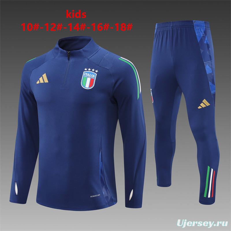 2024 Kids Italy Navy Half Zipper Jacket+Long Pants