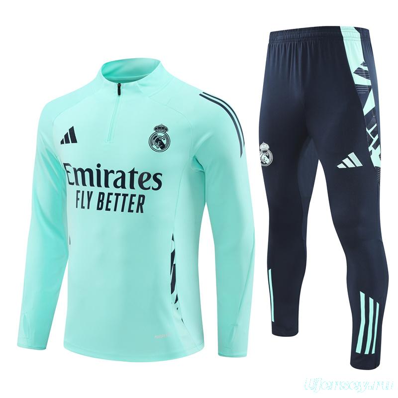 24/25 Real Madrid Lake Blue Half Zipper Jacket+Long Pants