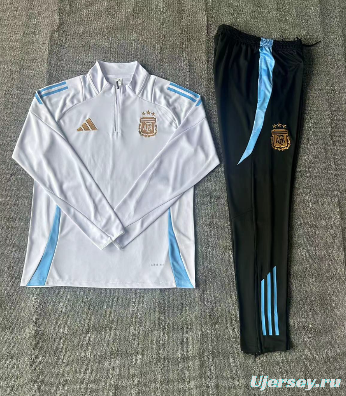 24/25 Kids Argentina White Half Zipper Jacket+Long Pants