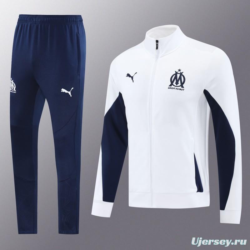 24/25 Olympique Marseille White Full Zipper Jacket +Long Pants