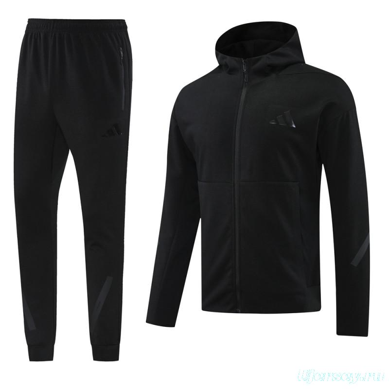 2024 Adidas Black Hoodie Full Zipper Jacket +Long Pants