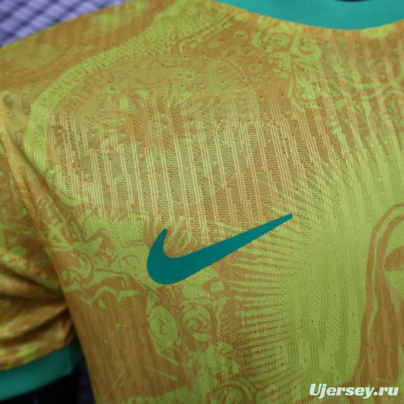 Player Version 2024 Brazil Christ Yellow Goalkeeper Special Jersey