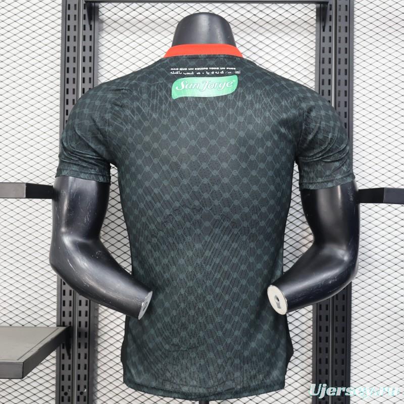 Player Version 25/26 CD Palestino Away Black Jersey with Red-Green Stripes and Bank of Palestine Sponsor