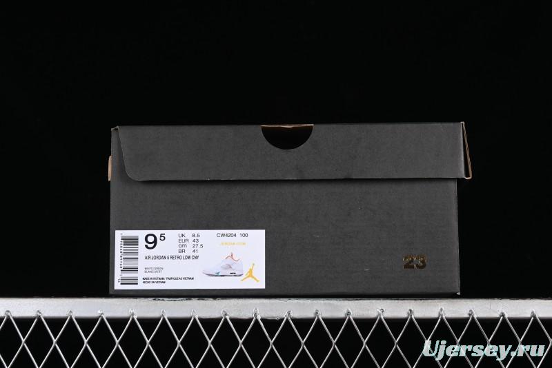 Nike Air Jordan 5 Low Retro Sneakers in White Orange Green Corduroy - CW4204-100