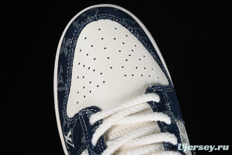 Nike SB Dunk Low LV Collaboration - Blue Denim Print Anniversary High-End Custom Low-Top Casual Skate Shoes - SJ2068-257