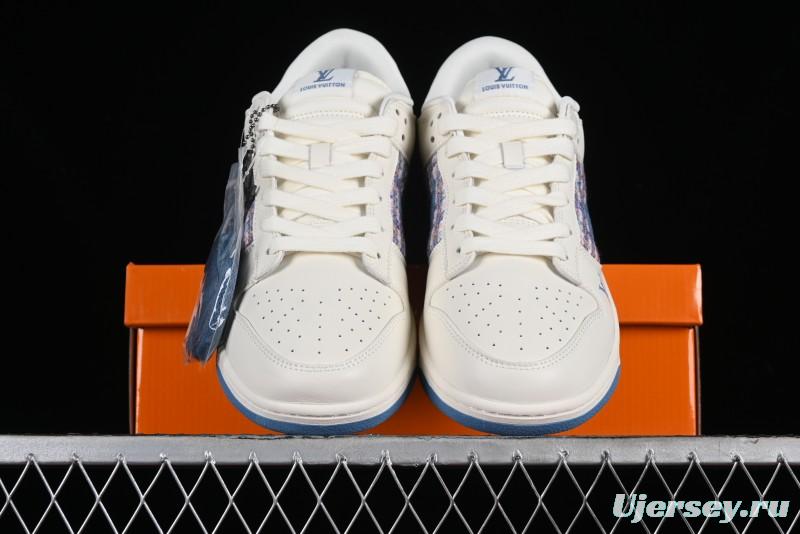Nike SB Dunk Low LV Collaboration - Beige Blue Chanel Style Anniversary High-End Custom Low-Top Casual Sneakers - XX2025-323
