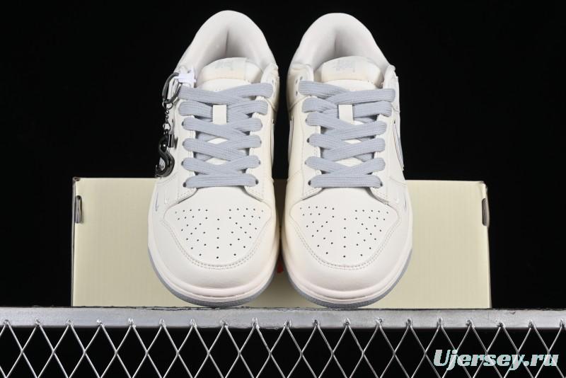 Stussy x Nike SB Dunk Low Retro Premium Sneakers in Off-White Light Grey Swoosh - DQ1098-377