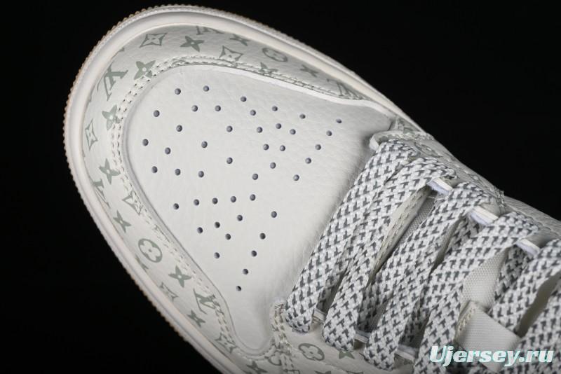 Nike Air Jordan 1 Low AJ1 Louis Vuitton Print Khaki Custom High-End Low-Top Basketball Shoes - SJ9950-004