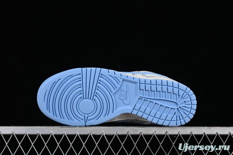 Nike SB Dunk Low LV Collaboration - Beige Blue Double Swoosh Print Anniversary Custom Low-Top Casual Sneakers - CF3688-005