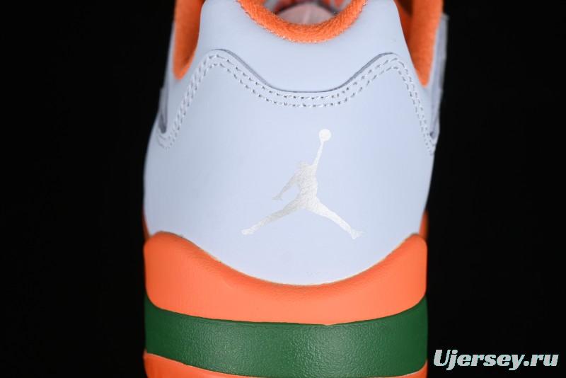 Nike Air Jordan 5 Retro Low AJ5 Sneakers in Football Grey with Vivid Orange and Pine Green Accents - FQ1293-018