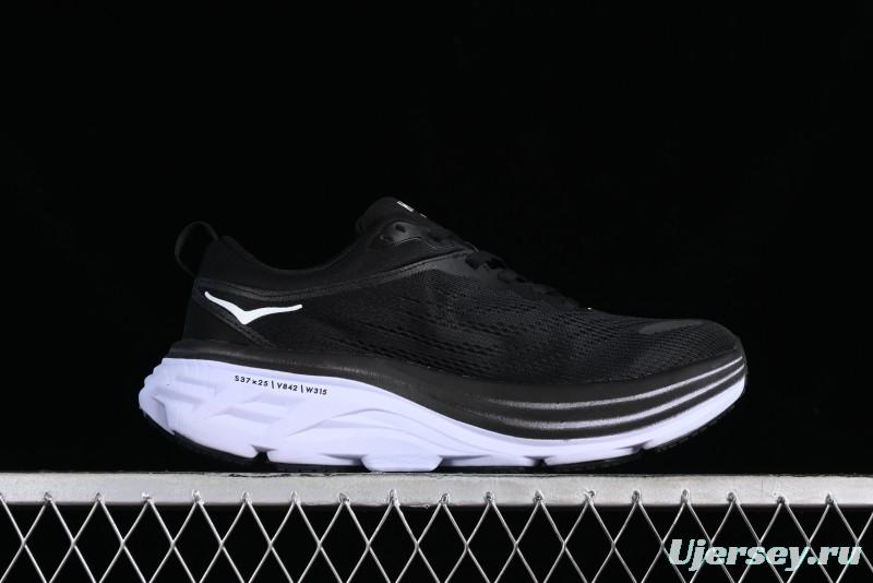 HOKA ONE ONE Bondi 8 Functional Cushioned Running Shoes with Engineered Mesh Upper - 1123202 BWHT