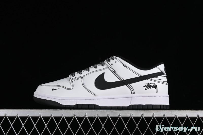 Stussy x Nike Dunk Low SB Skate Shoes in White-Black - FC1688-137