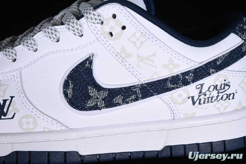 Nike SB Dunk Low LV Collaboration - Blue Midnight Elite Custom Low-Top Casual Skate Shoes - DD1391-122