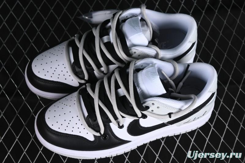 Nike Dunk Low Leather Letter High Street Deconstructed Black Grey SB Strap Low Top Casual Sneakers - DV0831-101