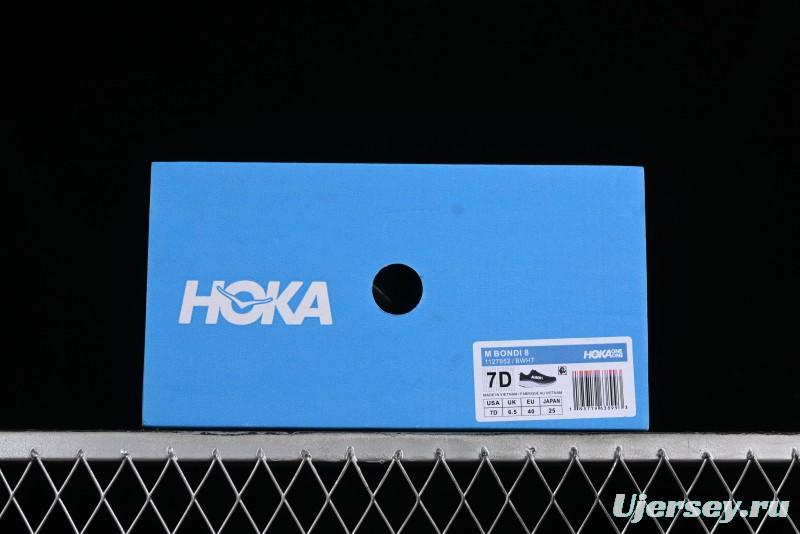 HOKA ONE ONE Bondi 8 Functional Cushioned Running Shoes with Engineered Mesh Upper - 1123202 BWHT